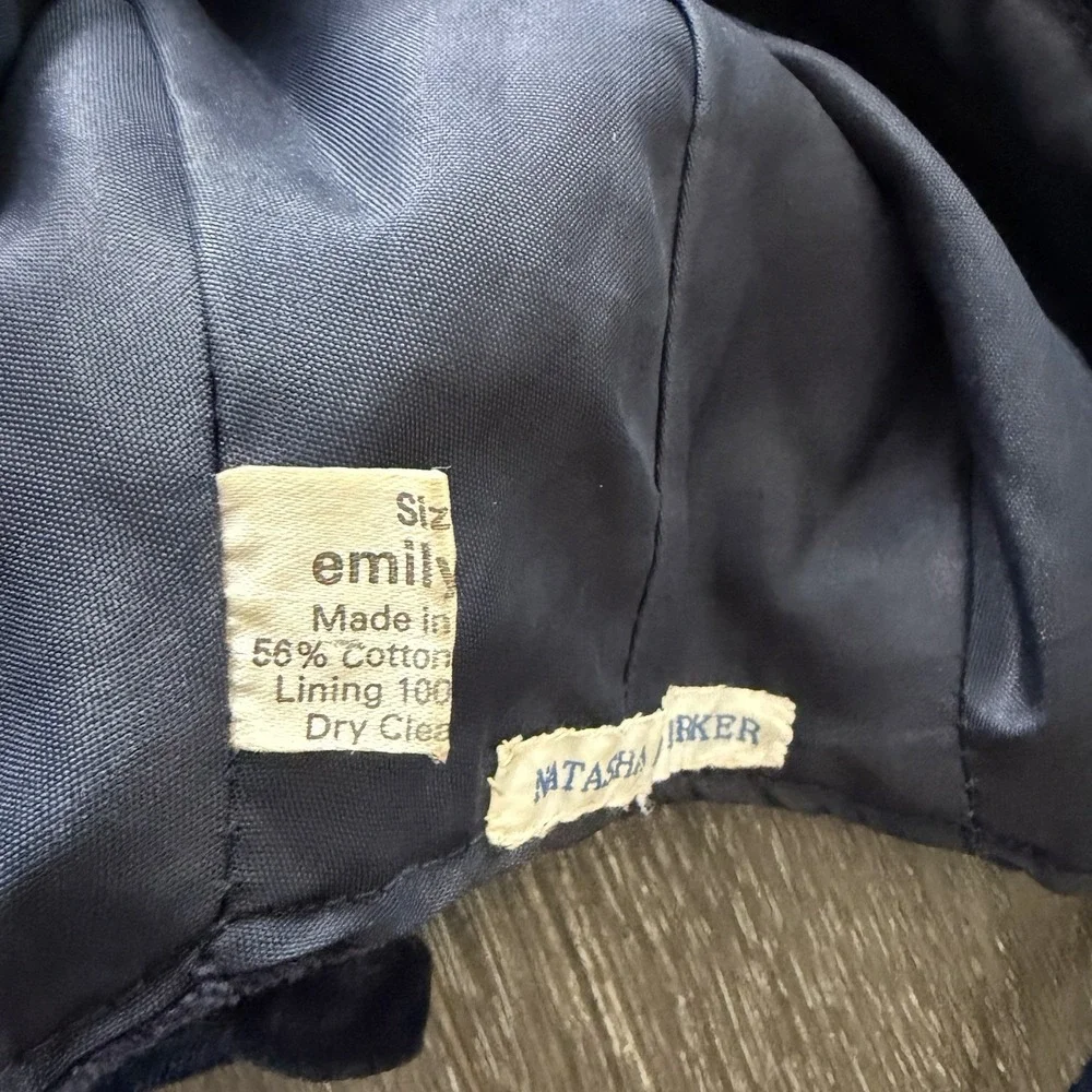 Vintage Emily Jane Made In England Velvet Baby Bonnet Blue Medium Heirloom